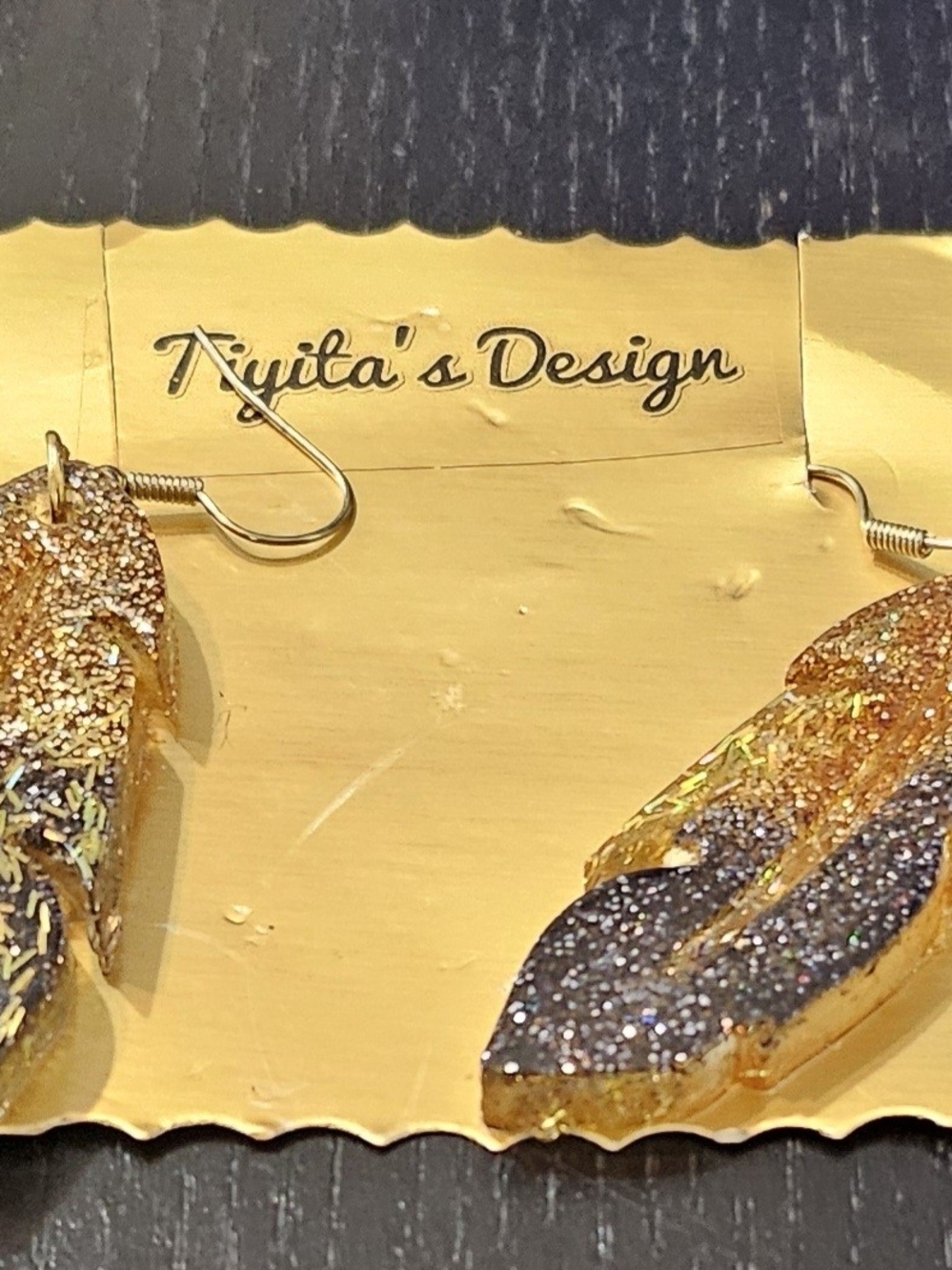 Gold and Glitter Feather Drop Earrings
